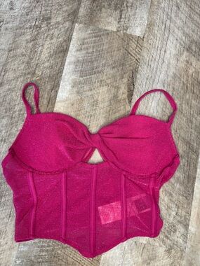 SHEIN Hot Pink Bustier Crop Top Metallic Sheen